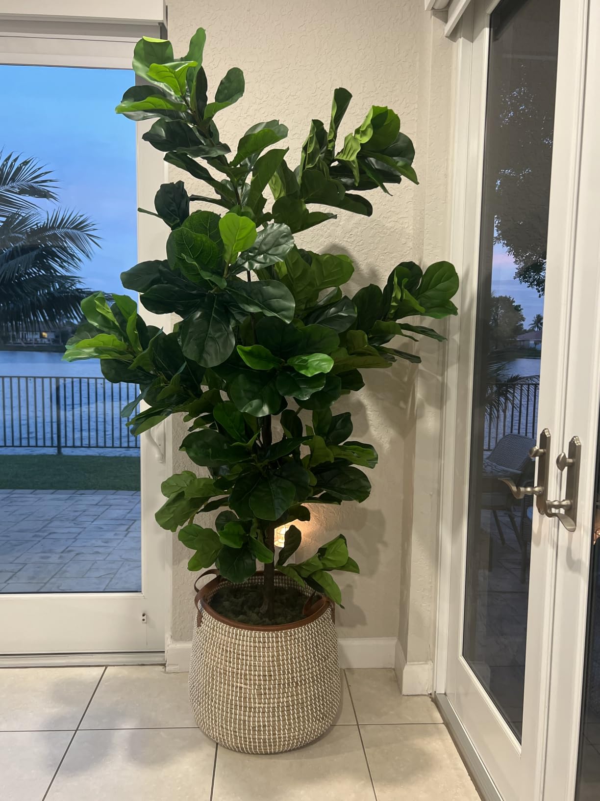 FLOWORLD Fiddle Leaf Fig Tree, 6FT Faux Trees Indoor,Tall FakeTree with Decorative planters,Natural Wood Trunk & Realistic Fiddle Leaf, Artificial Plants for Home Office, Living Room, Outdoor customer photo 2