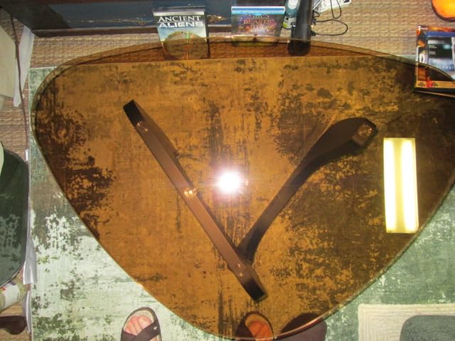 Triangle Glass Coffee Table, Smoked Tempered Glass Top with Black Sculptural Base, Mid Century Modern Center Table for Living Room, 42.5 Inch customer photo 1