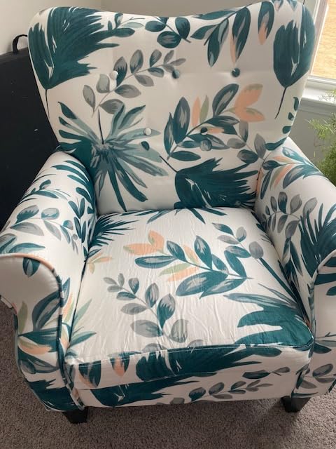 YOLENY Mid Century Wingback Arm Chair, Modern Upholstered Fabric High Back Accent Chair with Wood Legs, Upholstered Single Sofa Club Chair for Living Room, Bedroom, Home Office, Grey Green Leaves customer photo 2