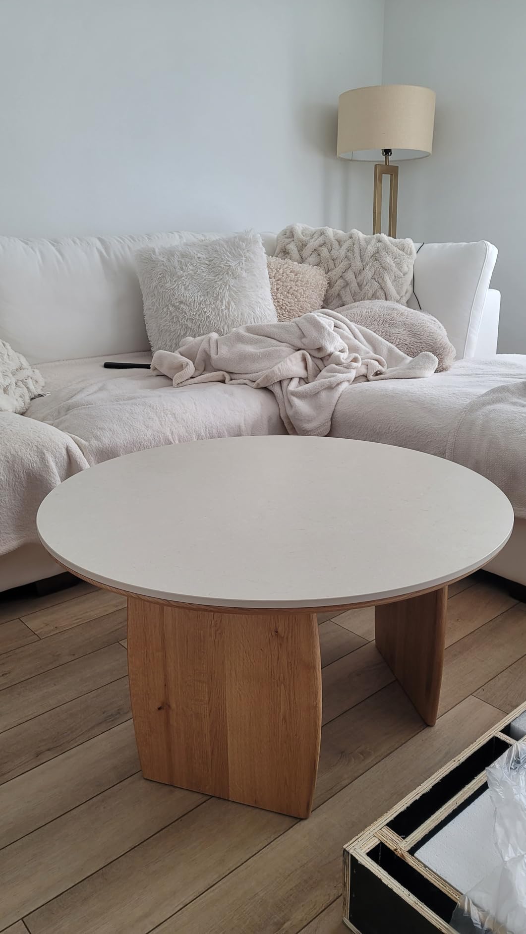 Luxury Marble Coffee Table, Premium Sintered Stone Top, Natural Wood Look Base, Modern Design Stone Cocktail Table, Marble Top Coffee Table for Living Room, Sculptural Contemporary Center Table customer photo 2