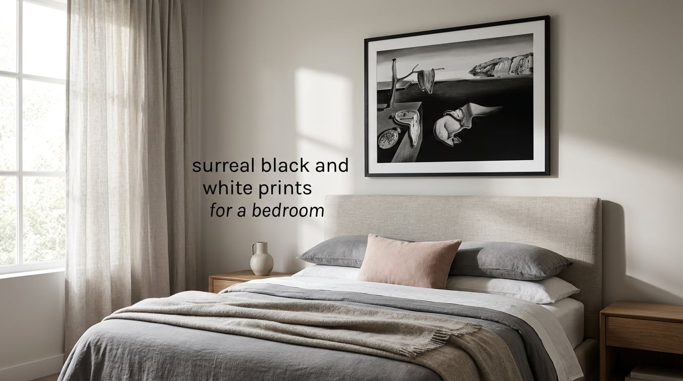 surreal black and white prints for a bedroom