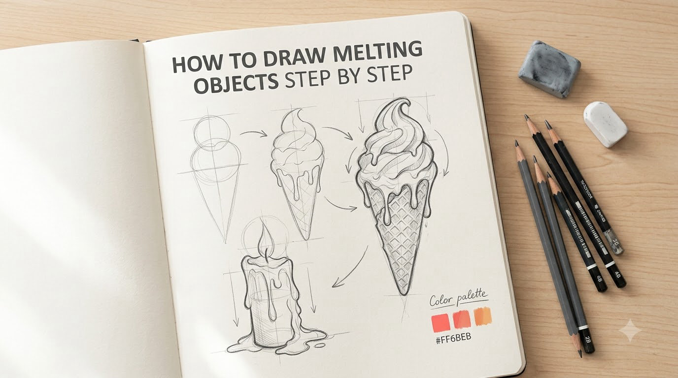how to draw melting objects step by step