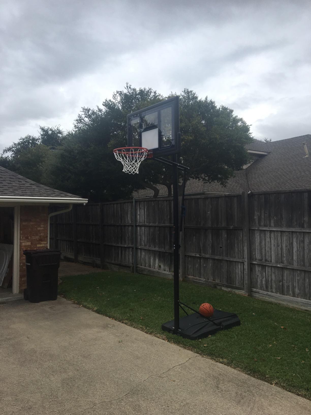 Lifetime 1529 Courtside Height Adjustable Portable Basketball System, 50 Inch Shatterproof Backboard, Black/Red/Blue, Standard customer photo 2