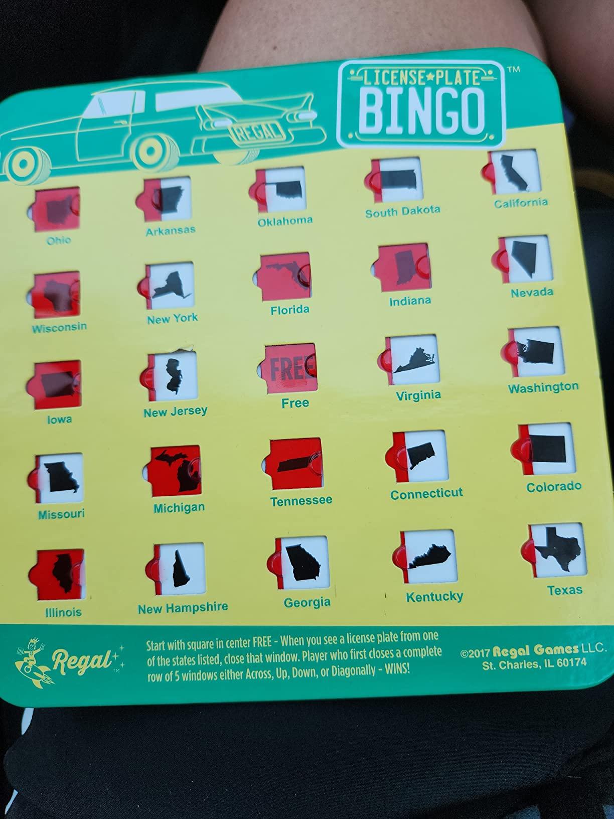 Regal Games Finger-Tip Shutter Bingo Cards with Sliding Windows - Interstate Bingo & Auto Bingo Game - Assorted Colors Travel Game Bingo Set Kids - Reusable, No Chips & Daubers Needed - 4 Packs customer photo 1