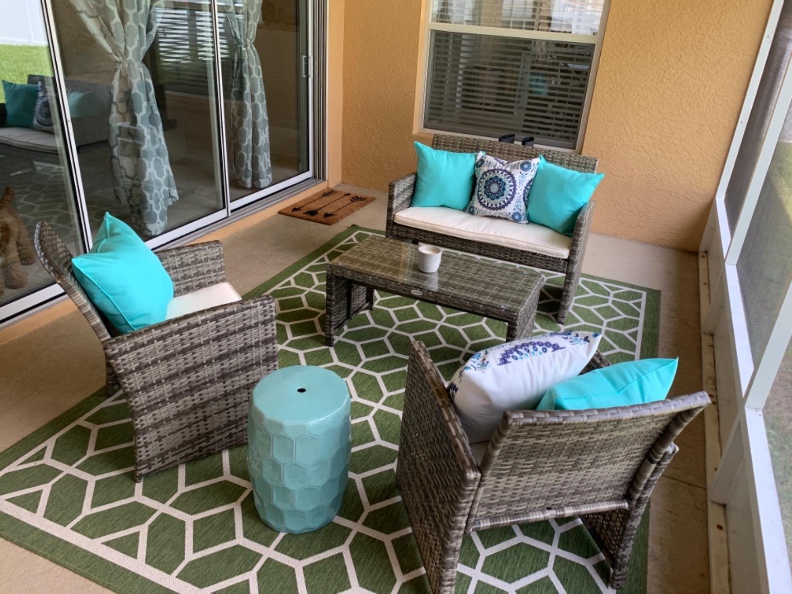 Goplus 4-Piece Rattan Patio Furniture Set, Outdoor Wicker Conversation Sofa with Weather Resistant Cushions and Tempered Glass Tabletop for Lawn Backyard Pool Garden (Beige) customer photo 2