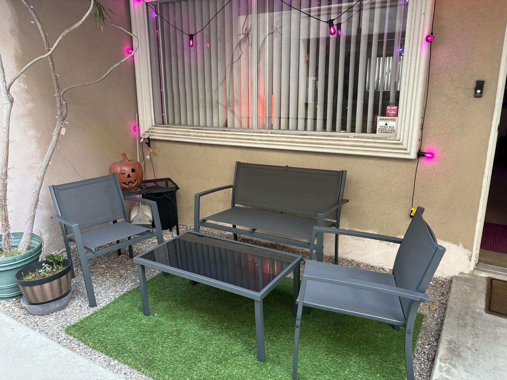 Shintenchi 4 Pieces Patio Furniture Set All Weather Textile Fabric Outdoor Conversation Set, with Glass Coffee Table, Loveseat, 2 Single Chairs for Home, Garden, Lawn, Porch（Gray） customer photo 2